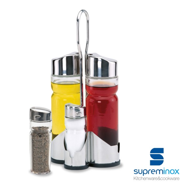 Set Vinagreras Cristal Soporte Inox – 2/4 Piezas, Supreminox