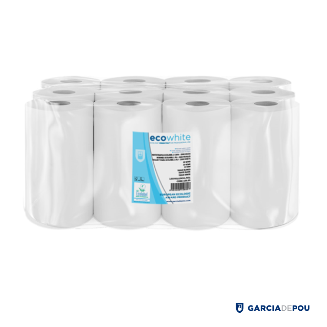 Secamanos «Mini Barril» Ecolabel 1 capa – 300 hojas 22 G/M2 Ø 13×20 Cm blanco tissue (12 unid.)