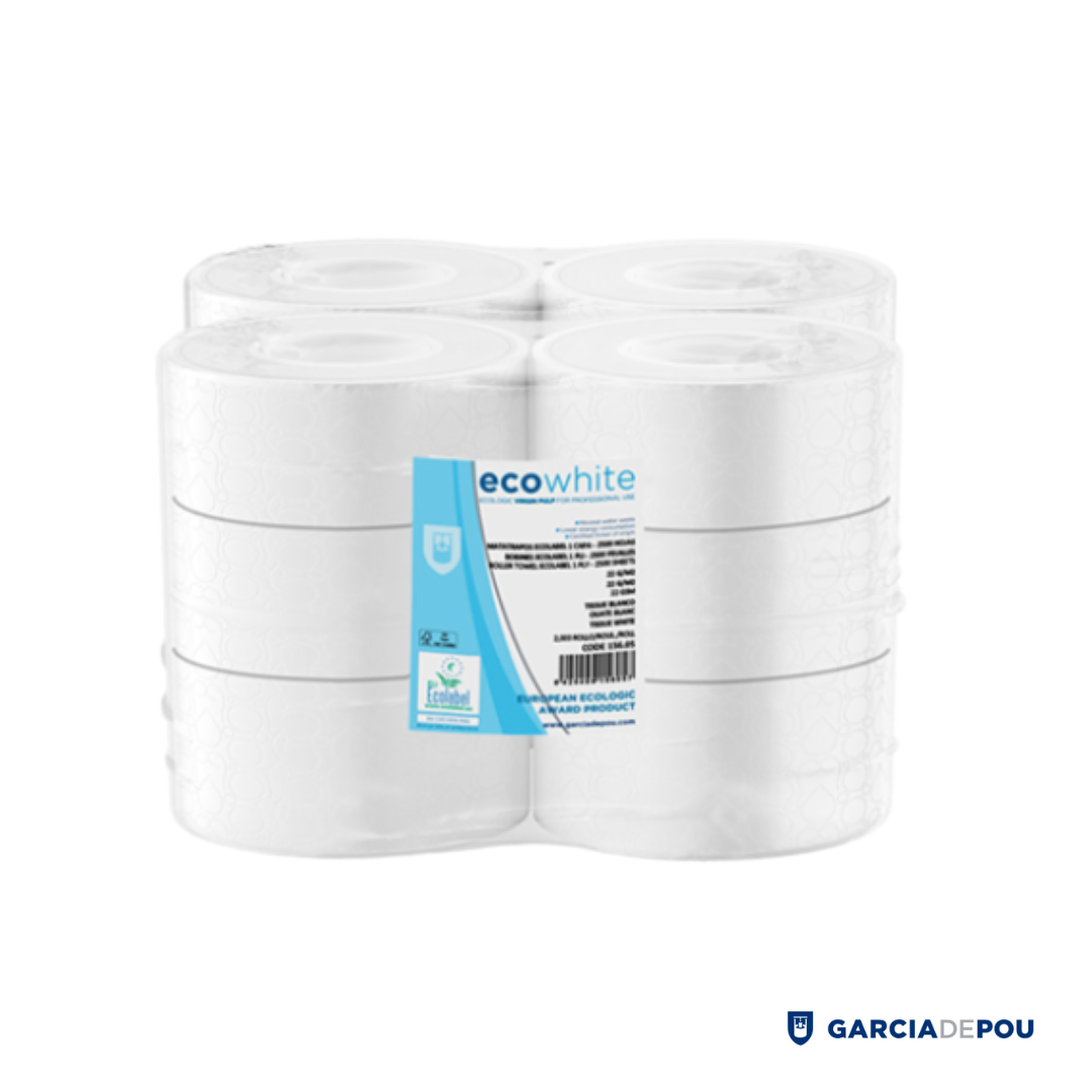 Higiénicos «Baby Jumbo» Ecolabel 2 capas – 0,5Kg 17 G/M2 Ø19,5×9,5 Cm blanco tissue (12 unid.)