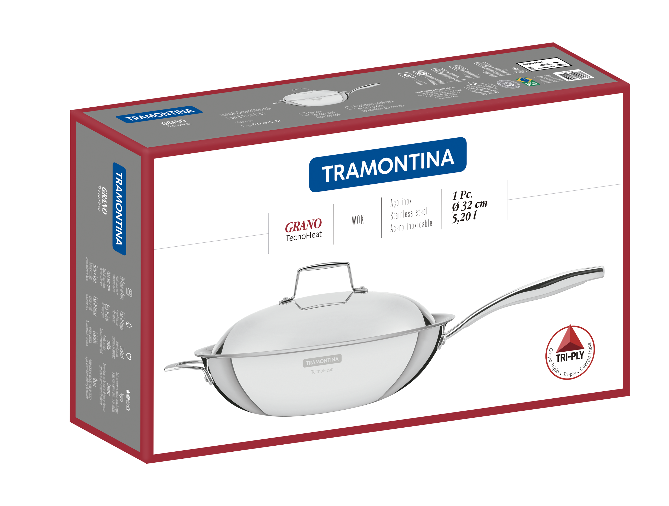 Wok Tri-Ply Grano 32 Cm - Antihadherente Tramontina - Imagen 5