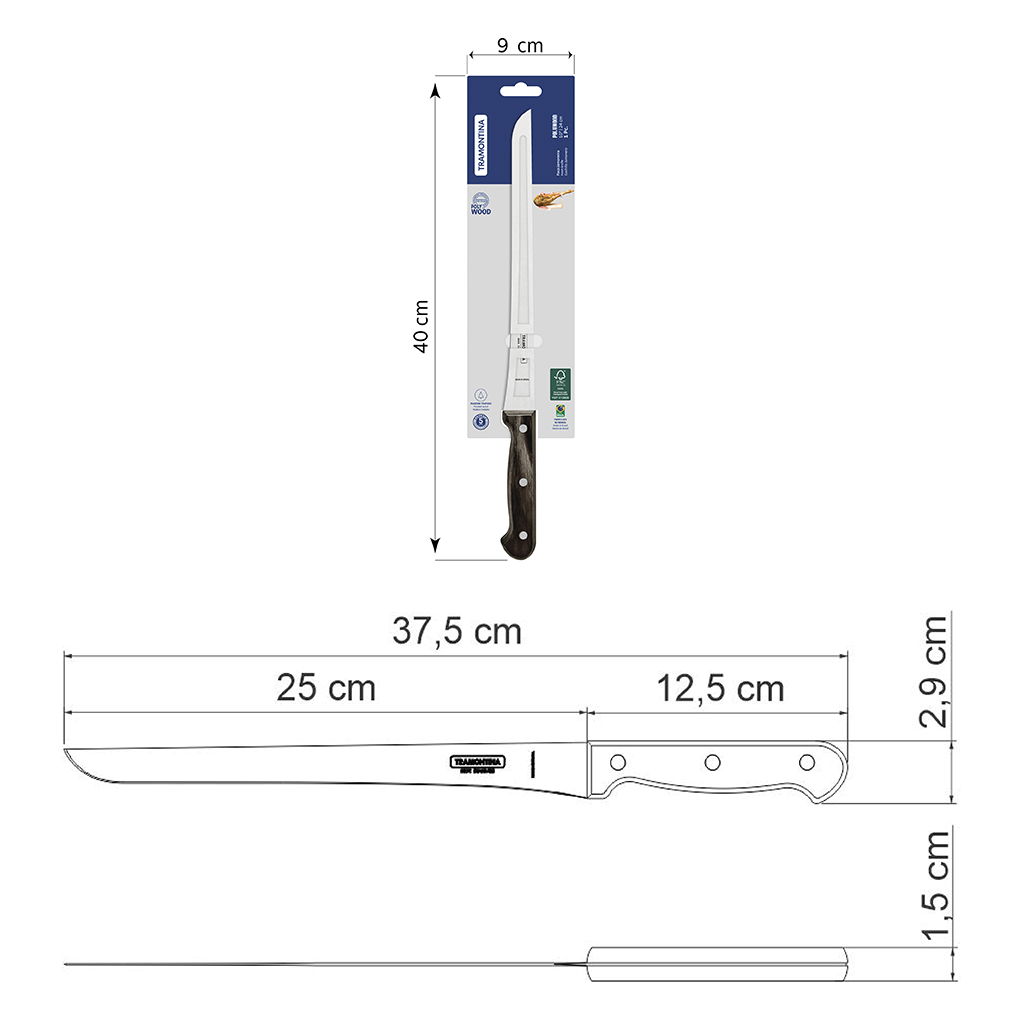 Cuchillo jamonero 25 cm - Polywood Castaño - Imagen 4