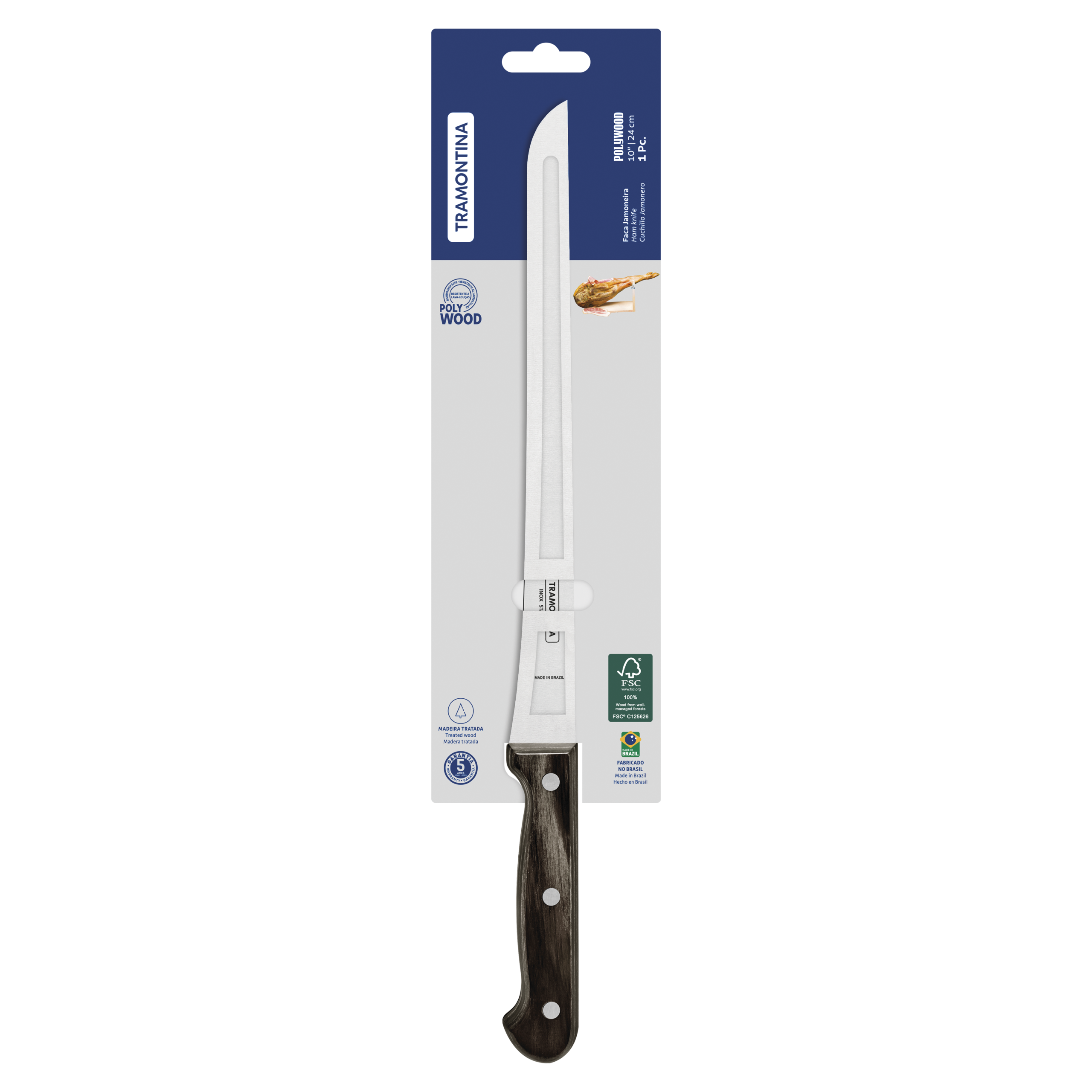 Cuchillo jamonero 25 cm - Polywood Castaño - Imagen 3